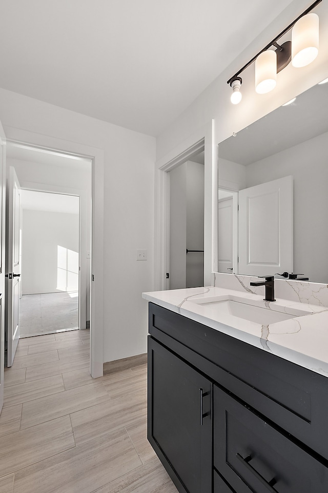 bathroom with vanity and wood-type flooring