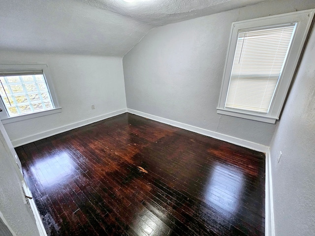 additional living space with hardwood / wood-style floors, plenty of natural light, and vaulted ceiling