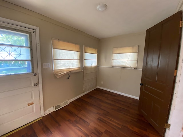 entryway with dark wood-type flooring