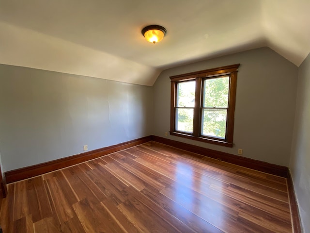 additional living space featuring dark hardwood / wood-style flooring and lofted ceiling