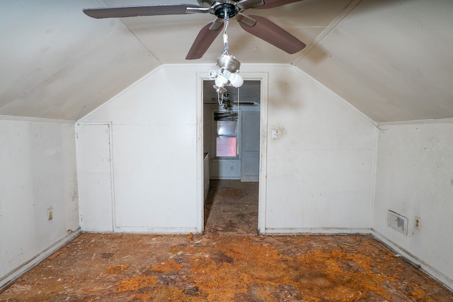 additional living space with ceiling fan and vaulted ceiling