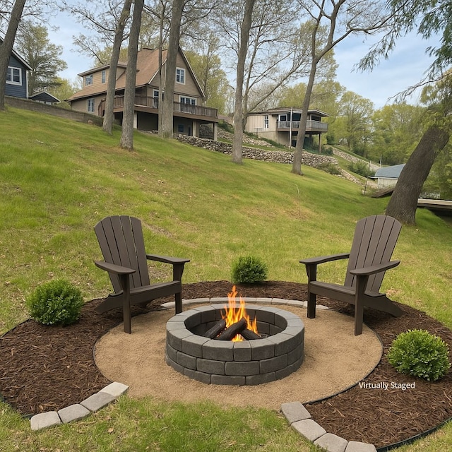771 Hurley Dr, Howell, MI 48843 - view of grassy yard with an outdoor fire pit