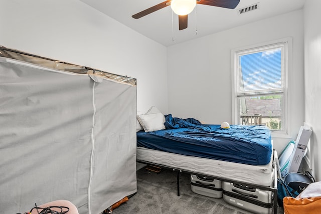 bedroom featuring carpet flooring and ceiling fan