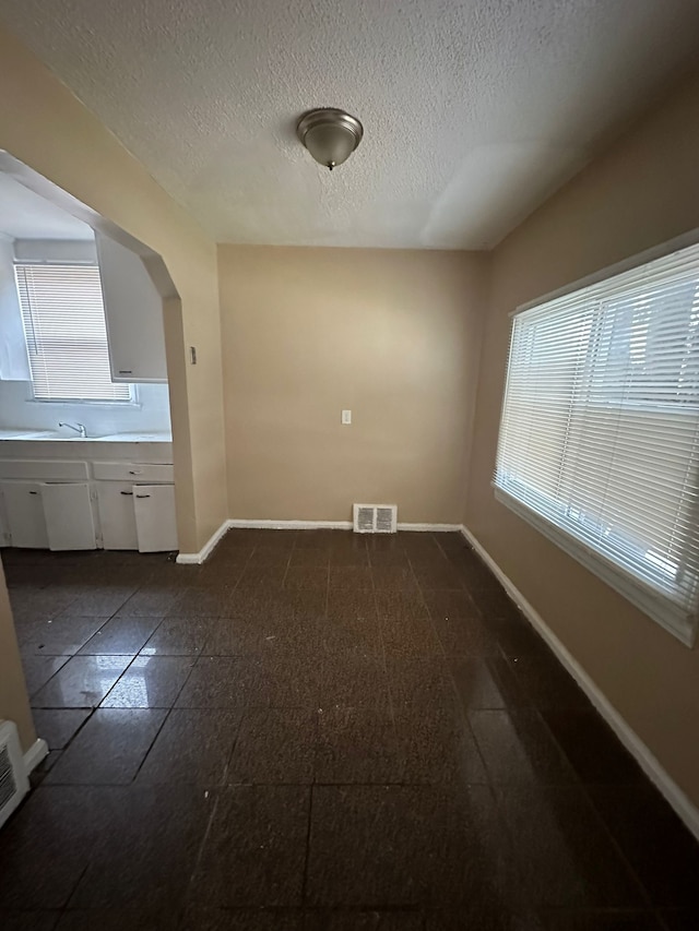 unfurnished dining area with a textured ceiling, sink, and a wealth of natural light