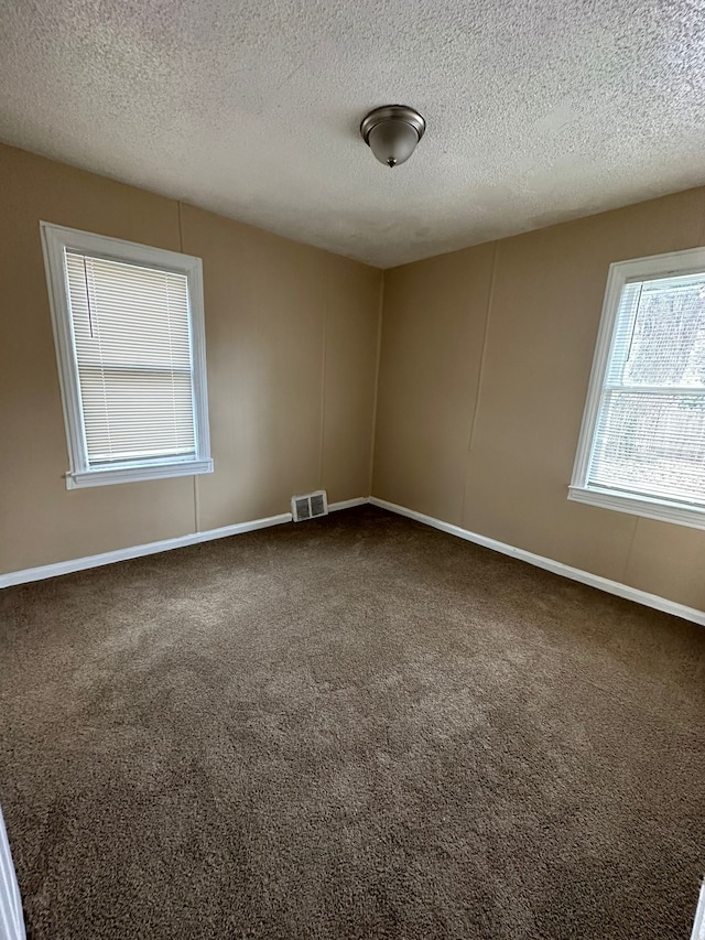 empty room featuring a textured ceiling and carpet floors