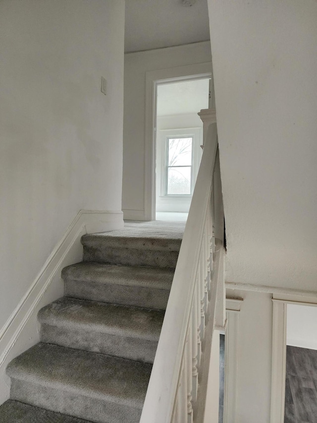 stairs with wood-type flooring