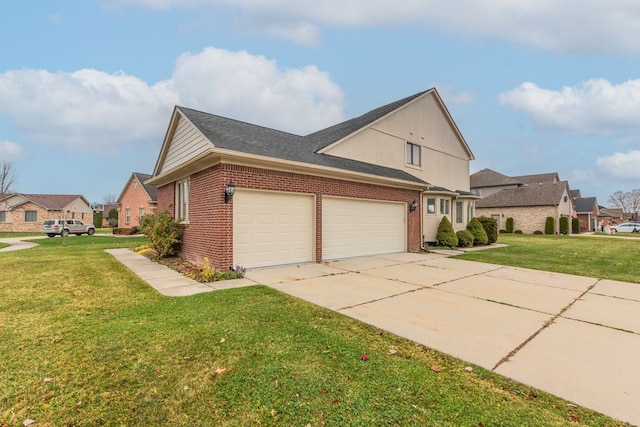 view of side of home with a yard