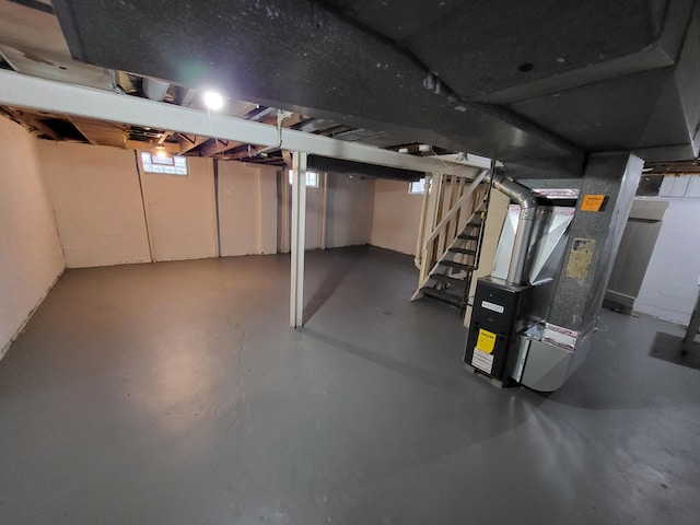 basement with heating unit