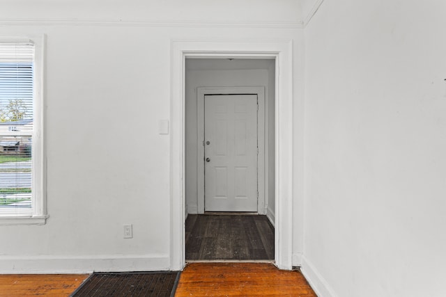 hall with hardwood / wood-style flooring