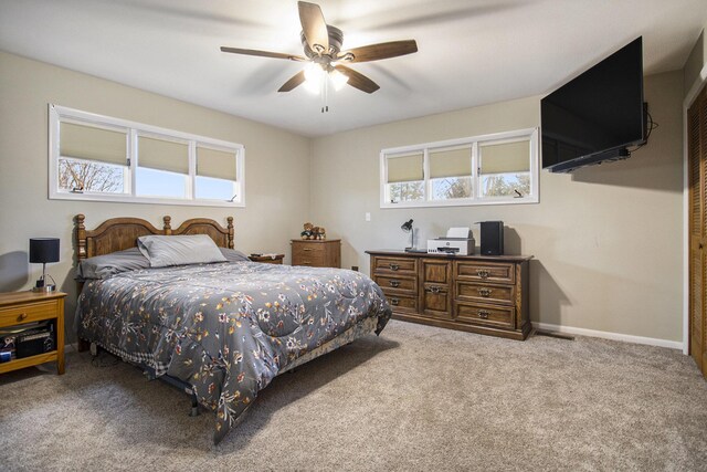 7349 E Main St, Eau Claire, MI 49111 - bedroom with multiple windows, carpet flooring, a ceiling fan, and baseboards
