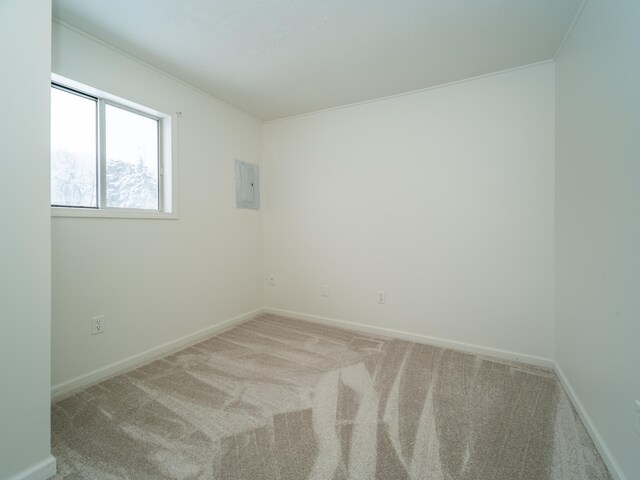 carpeted empty room with electric panel