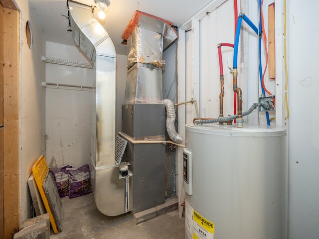 utilities with water heater and heating unit