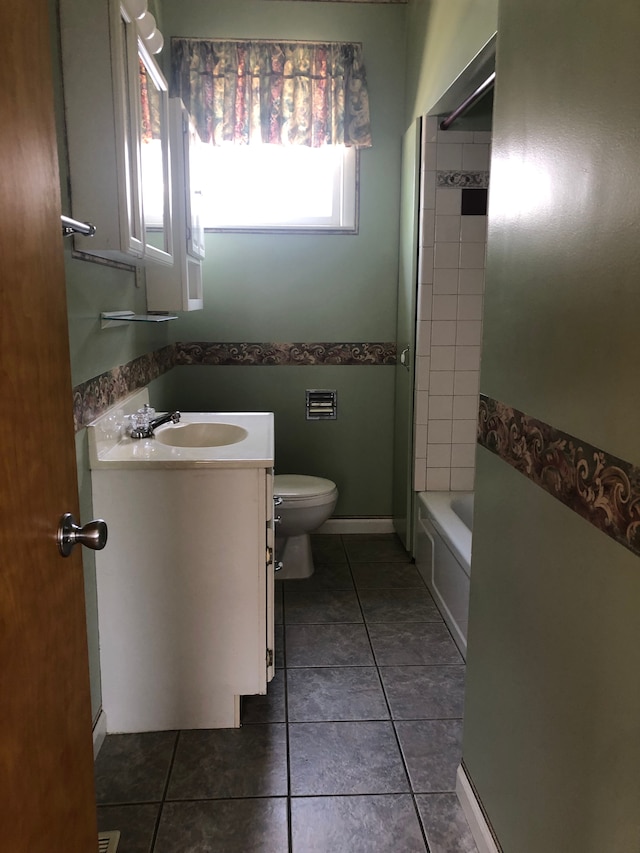 bathroom with tile patterned flooring, vanity, and toilet