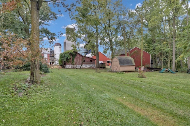 view of yard with a storage unit