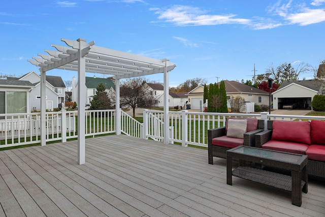 deck with a pergola and outdoor lounge area