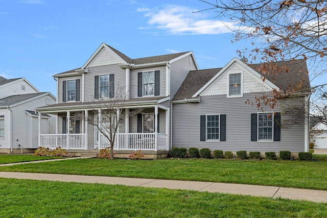 view of front facade featuring a porch and a front yard