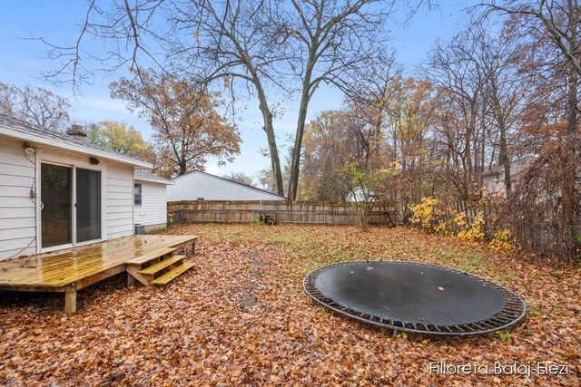 4481 Marshall Ave SE, Grand Rapids, MI 49508 - fenced backyard featuring a deck and a trampoline