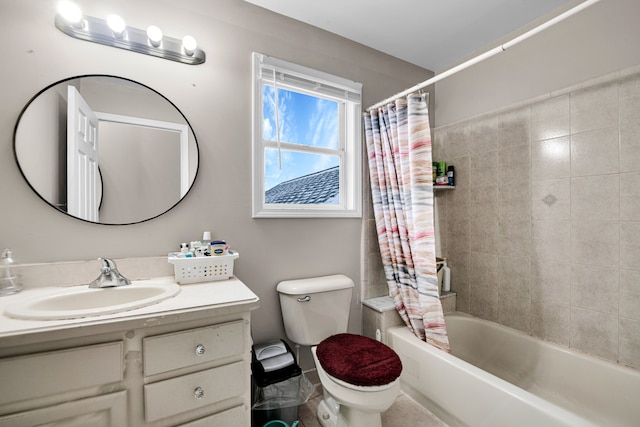 full bathroom with vanity, toilet, and shower / bath combo with shower curtain