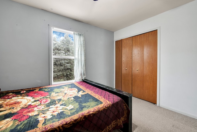 carpeted bedroom with a closet