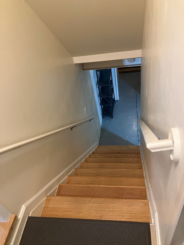 staircase with wood-type flooring