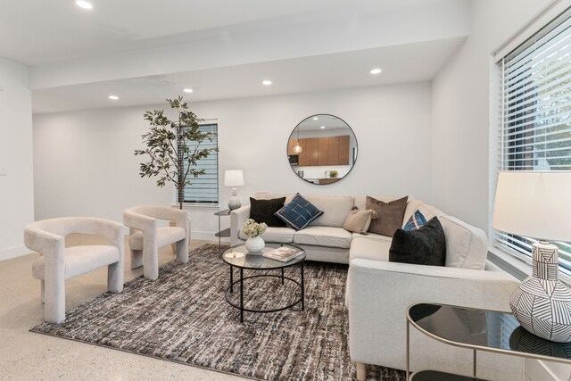 1636 Merrick St Unit 8, Detroit, MI 48208 - living room featuring recessed lighting, baseboards, and speckle patterned floor