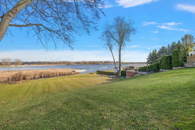 view of yard with a water view