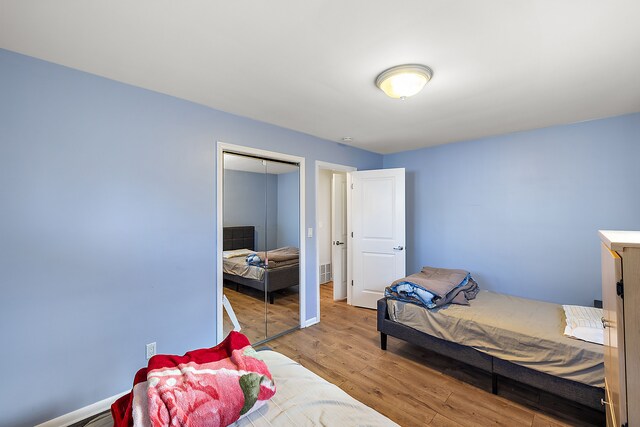 bedroom featuring a closet and wood-type flooring