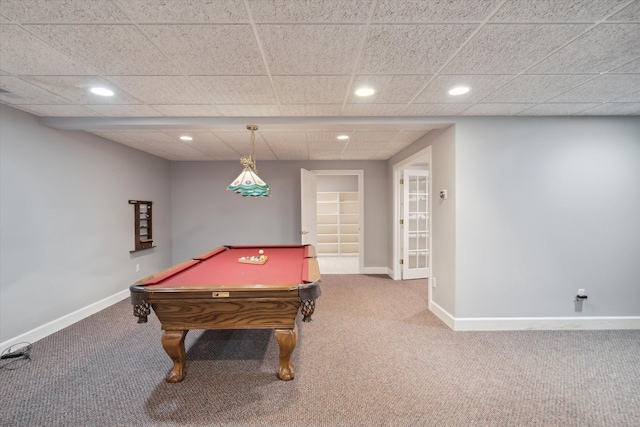 game room featuring carpet floors and pool table