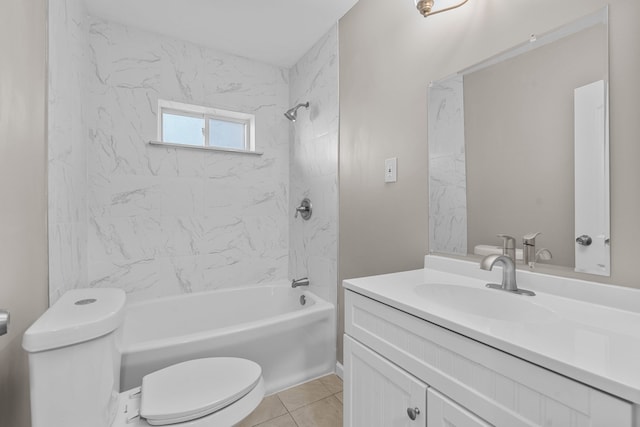 full bathroom with tile patterned floors, vanity, toilet, and tiled shower / bath