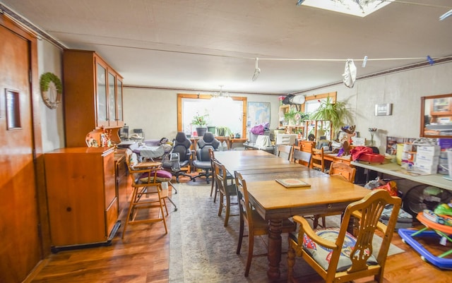 dining area with dark hardwood / wood-style flooring