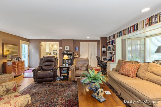 living room with hardwood / wood-style flooring