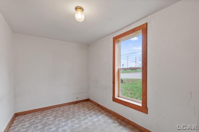 spare room with a wealth of natural light and light carpet