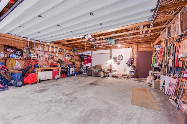 garage featuring a workshop area