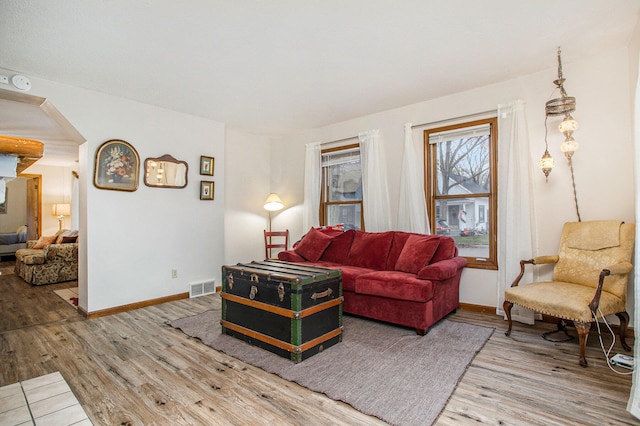 living room with hardwood / wood-style flooring