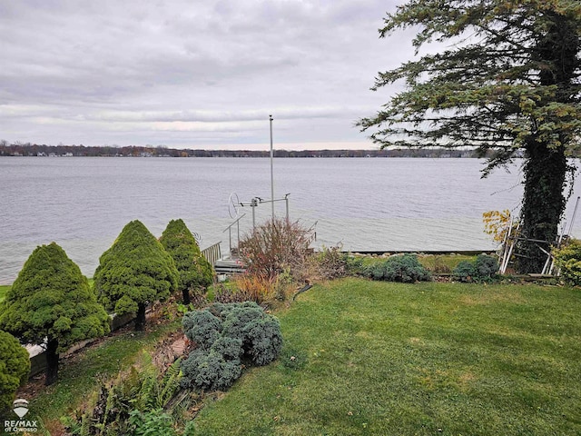 water view featuring a dock