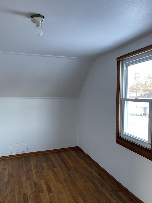 additional living space featuring dark hardwood / wood-style floors and lofted ceiling