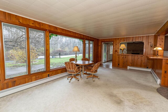 21734 N Channel Pkwy, Edwardsburg, MI 49112 - carpeted dining space featuring wood walls and baseboard heating