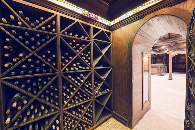 wine cellar featuring carpet floors