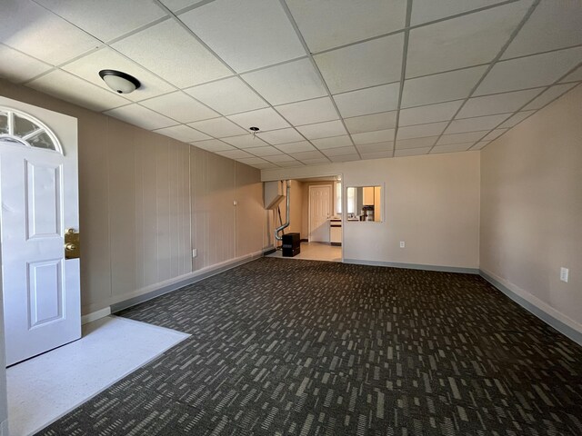 25846 W 7 Mile Rd, Redford, MI 48240 - basement featuring baseboards, carpet, and a drop ceiling
