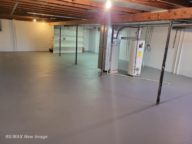 basement with heating unit and water heater