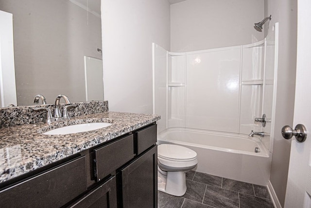 full bathroom featuring toilet, vanity, and bathtub / shower combination