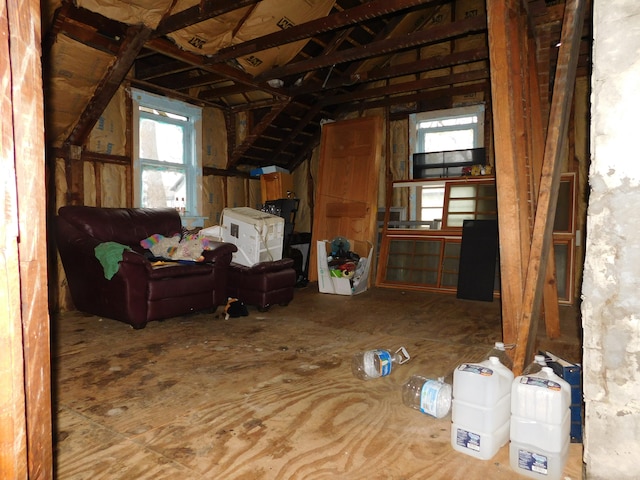 misc room featuring lofted ceiling