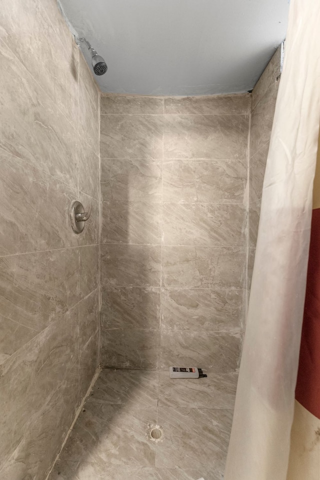 bathroom with a shower with curtain