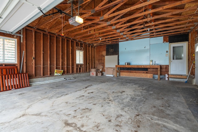 garage with a garage door opener