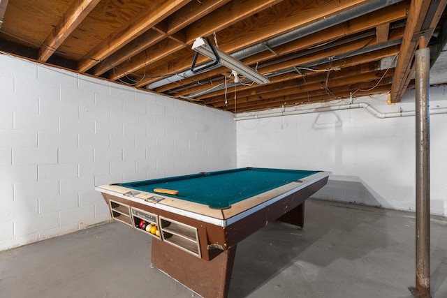 game room with concrete floors and billiards