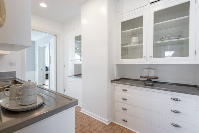 kitchen with white cabinets