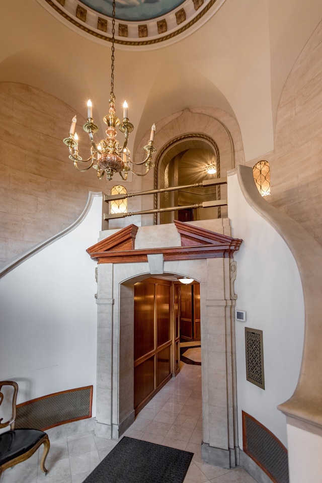 interior space with a chandelier