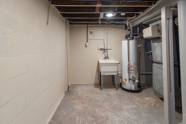 basement featuring water heater