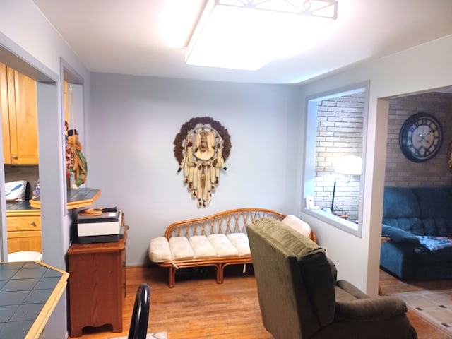 sitting room with light hardwood / wood-style flooring