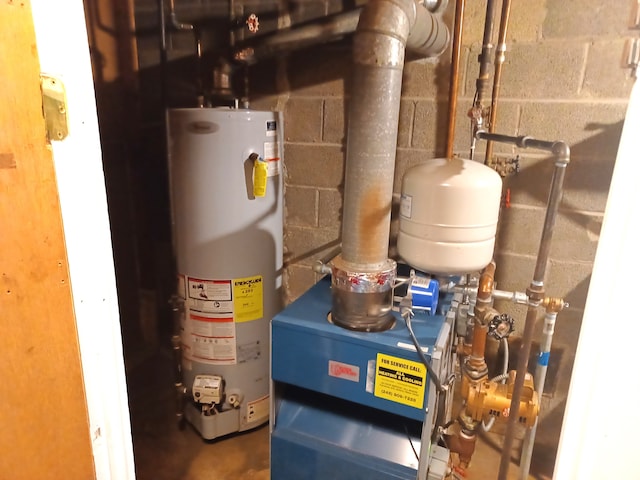 utility room featuring water heater